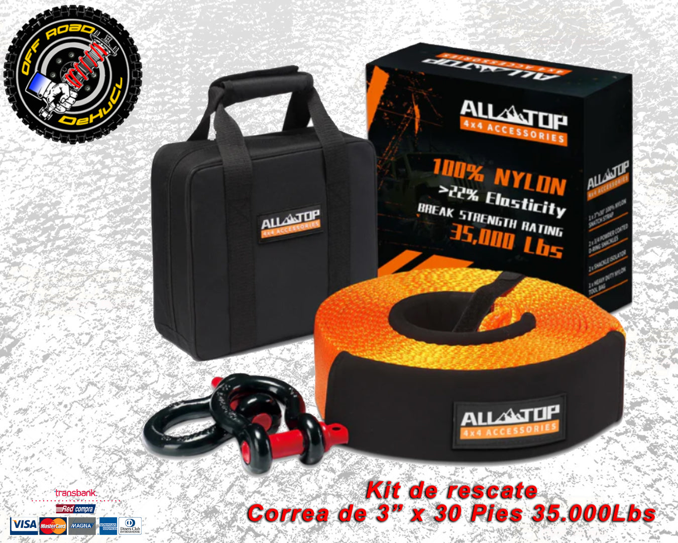 Kit de drescate Correa de 3 pulgadas x 30 pies - 35,000 libras