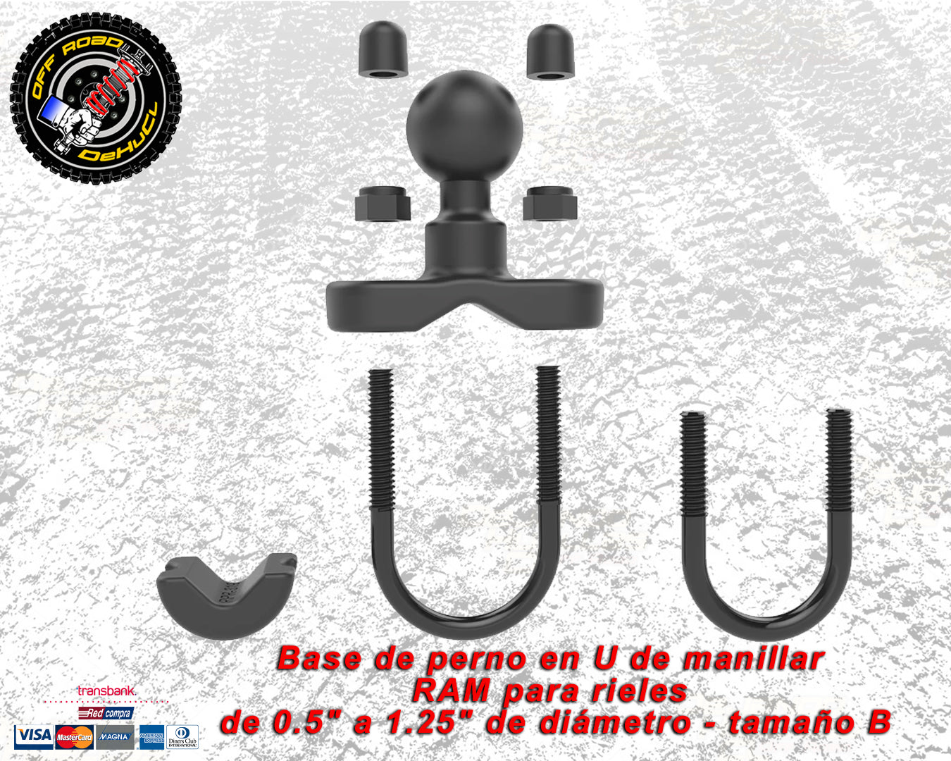 Base de perno en U de manillar RAM para rieles de 0.5" a 1.25" de diámetro - tamaño B