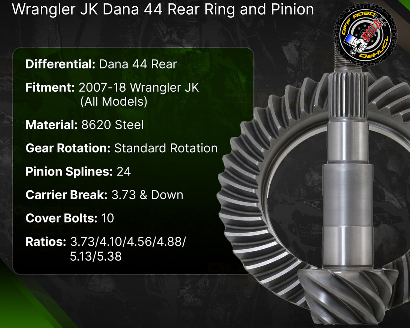Dana 44 Eje trasero Jeep Wrangler JK 3.73-5.38 Piñon y Corona