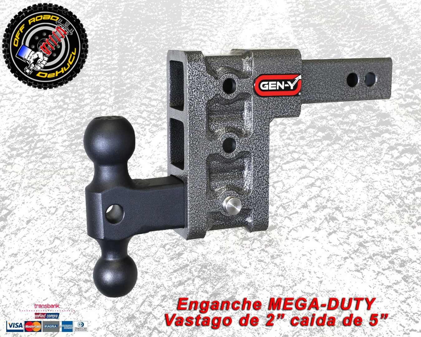 Enganche MEGA-DUTY Vastago de 2" Caida de 5"