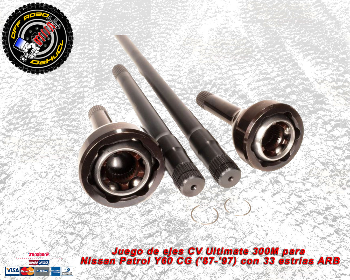 Juego de ejes CV Ultimate 300M para Nissan Patrol Y60 CG ('87-'97) con 33 estrías ARB